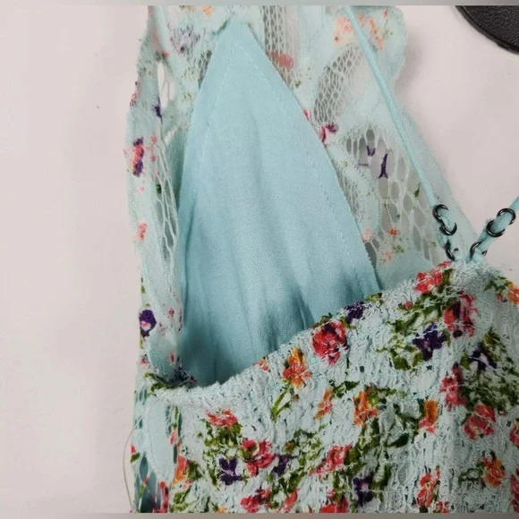 Free People One Adella Asymmetrical Slip Lace Ruffle Flowy Dress in Blue sz Med - Picture 10 of 12